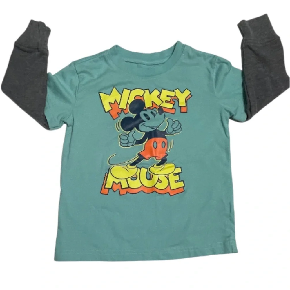Disney Mickey Mouse Kids Long Sleeve Shirt - Teal and Grey